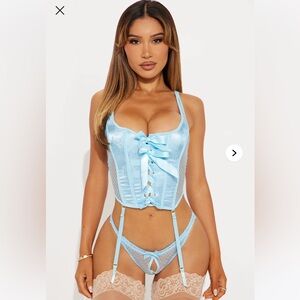 Light Blue Satin Lingerie Set Sz L nwt